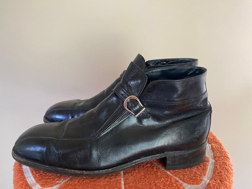 Florsheim Imperial 70s Black Leather Ankle Boots Monk Strap Size 11 D Beatles